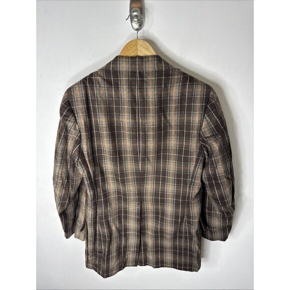 Vintage 70s Glenguard Wool Plaid Sport Coat Brown Orange Check Men 40 WKRP Herb - Picture 5 of 10